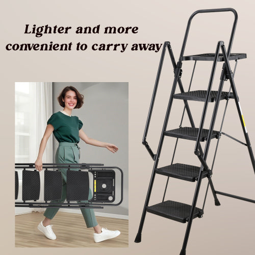 4 Step Ladder, Folding Step Stool with Non-Slip Wide Pedals, Soft Handle
