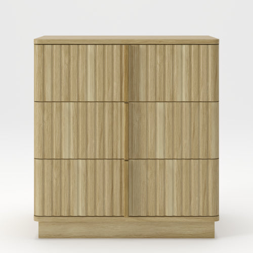 Vertical Stripe 3 Drawer Vintage Nightstand with Storage, Natural Finish
