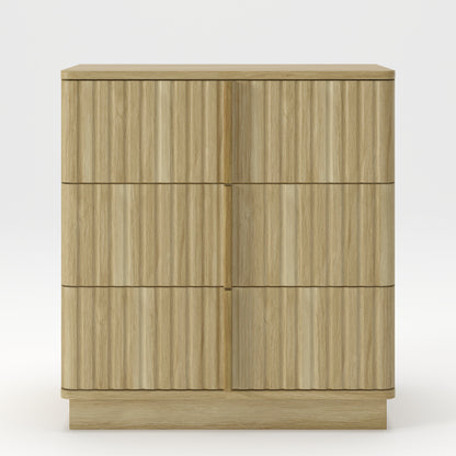Vertical Stripe 3 Drawer Vintage Nightstand with Storage, Natural Finish