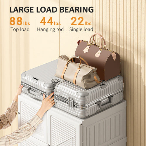 Portable Wardrobe Closet, Folding Bedroom Armoire, Clothes Storage Organizer with 8 Cube Compartments, Hanging Rod, Magnet Doors, White