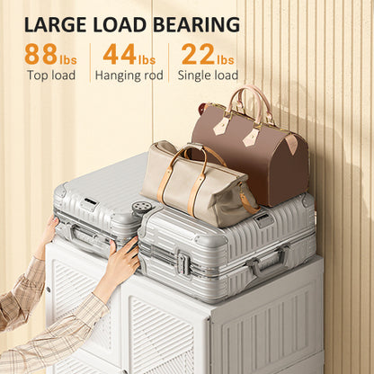 Portable Wardrobe Closet, Folding Bedroom Armoire, Clothes Storage Organizer with 8 Cube Compartments, Hanging Rod, Magnet Doors, White