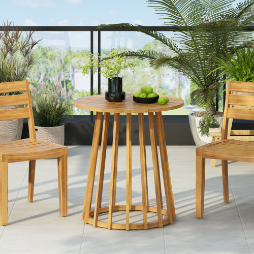Outdoor Round Top Acacia Wood Dining Table,Round Bistro Table,Teak Finish