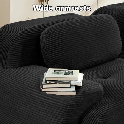 82'' loveseat sofa in luxuryCorduroy Fabric modular for free combo separation curved armrests ,anti-slip design high-resilience sponge fits living rooms bedrooms Audiovisual Room, Black