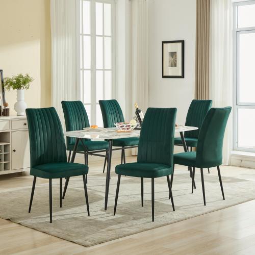 Set of 2 Green Velvet Dining Chairs, Black Powder-Coated Iron Feet, Solid Wood Frame, KD Structure, 300lbs Load