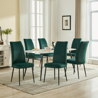 Set of 2 Green Velvet Dining Chairs, Black Powder-Coated Iron Feet, Solid Wood Frame, KD Structure, 300lbs Load