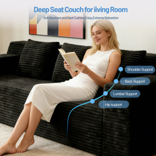 71 inch  Corduroy Modular L-Shaped 3-Seater Sofa, No Assembly Required