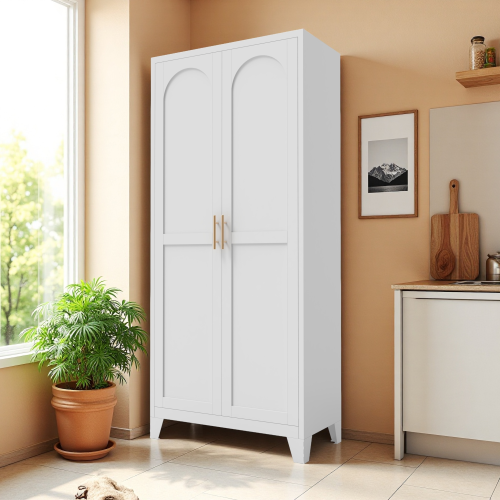 Tall Metal Storage Cabinet with Adjustable Shelves for Kitchen Bedroom Office White