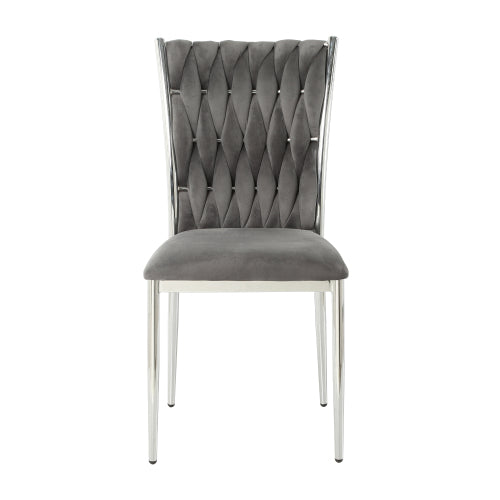 Velvet Upholstered Dining Chairs with Metal Legs, Set of 2, Dark Gray