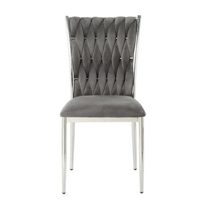 Velvet Upholstered Dining Chairs with Metal Legs, Set of 2, Dark Gray