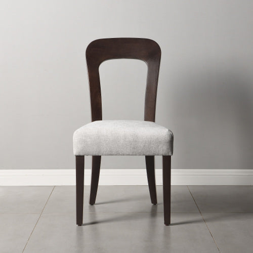 Set of 2 Gray Chenille Fabric Dining Chairs, Dark Brown Rubber Wood Legs 330 LBS Weight Capacity