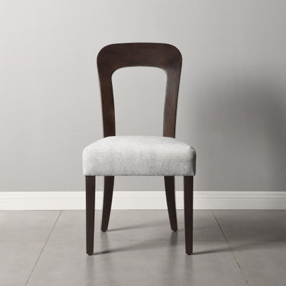 Set of 2 Gray Chenille Fabric Dining Chairs, Dark Brown Rubber Wood Legs 330 LBS Weight Capacity