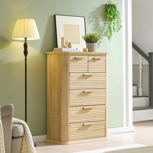 6 Drawers Dresser for Bedroom, 45" Tall Dresser with Curved Profile Design, Wood Fluted Chest of Drawer, Modern Drawer Storage Organizer for Bedroom, Living Room, Entryway