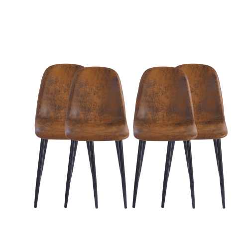 Set of 4 Modern Spoon Shape Dining Chairs, Brown Glove Suede Upholstered Accent Chairs, Black Metal Legs, 300lbs Capacity for Dining Room