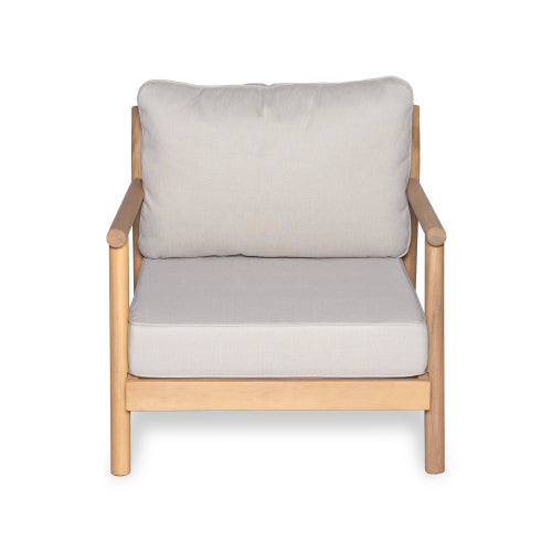 Patio Acacia Wood Chat Set, Club Chair + Coffee Table with Water-resistant Cushion, Teak + Beige