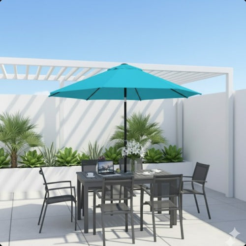 7.5 Feet Blue Market Umbrella with Crank Lift & Tilt. UV-Resistant Canopy for Pool, Backyard & Patio (Without base)