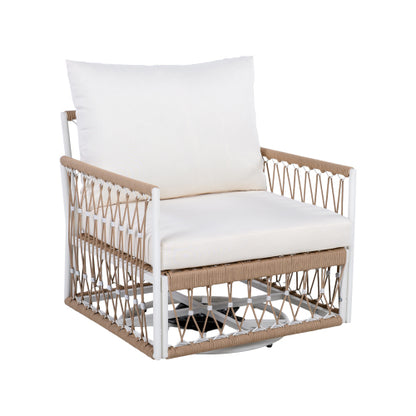 [Set of 2] 360° Swivel Bohemian Outdoor Lounge Chair with Handwoven Rope & Powder-Coated Steel Frame, Waterproof Cushions - Patio, Garden, Poolside