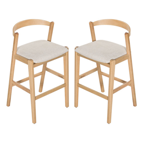 Indoor Rubberwood Barstool, Natural Finished and Beige Upholstery, Set of 2