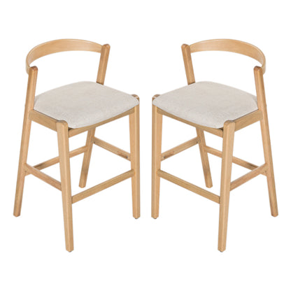 Indoor Rubberwood Barstool, Natural Finished and Beige Upholstery, Set of 2