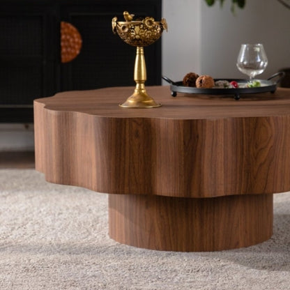 31.5 Inch Scalloped Edge Coffee Table, Walnut