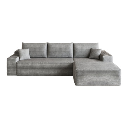 107 inch  Grey Plush Corduroy L-Shape Chaise Cloud Modular Sofa, No Assembly