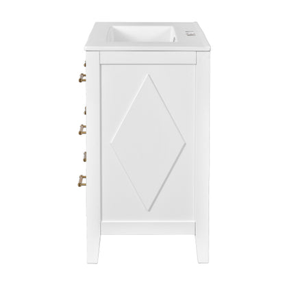 30'' Bathroom Vanity with Ceramic Sink Combo, Free Standing Single Vanity Set with 3 Drawers, Solid Wood Frame Bathroom Storage Cabinet, White