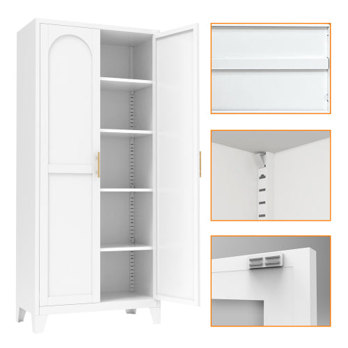 Tall Metal Storage Cabinet with Adjustable Shelves for Kitchen Bedroom Office White