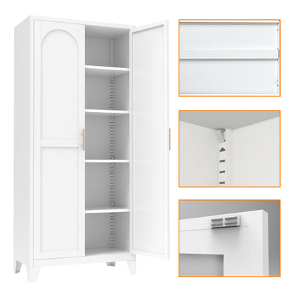Tall Metal Storage Cabinet with Adjustable Shelves for Kitchen Bedroom Office White