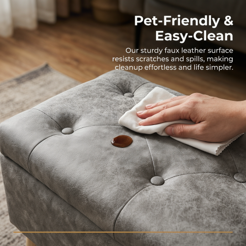 32 Inch Square Storage Ottoman Bench with Built-in Tray, Upholstered Footrest, Modern Multi-Functional End of Bed Bench