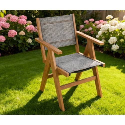 Lounge chair teak color, suitable for all seasons: Outdoor lounge chair, made of sturdy HIPS material, equipped with 304 stainless steel accessories.