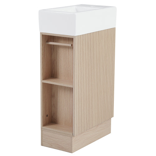 18.6" Bathroom Vanity with Sink, Bathroom Vanity Cabinet with Two-tier Shelf, Left or Right Orientation, Natural (Old Sku:WF308491AAN)