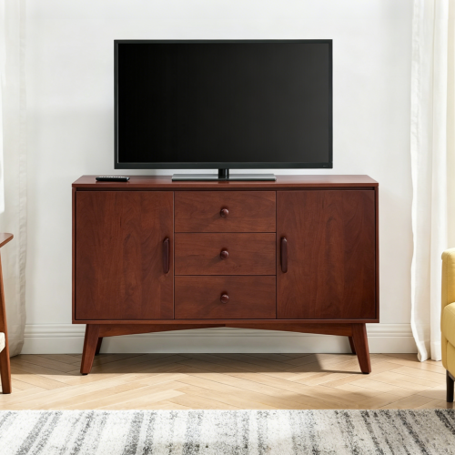 Walnut Mid Century Buffet Cabinet with 3 Drawers