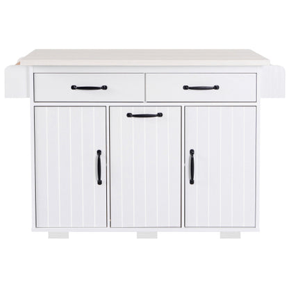 Kitchen Island Cart with Trash Storage Drop Leaf and Adjustable Shelves White