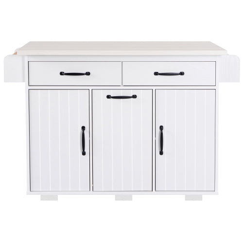 Kitchen Island Cart with Trash Storage Drop Leaf and Adjustable Shelves White