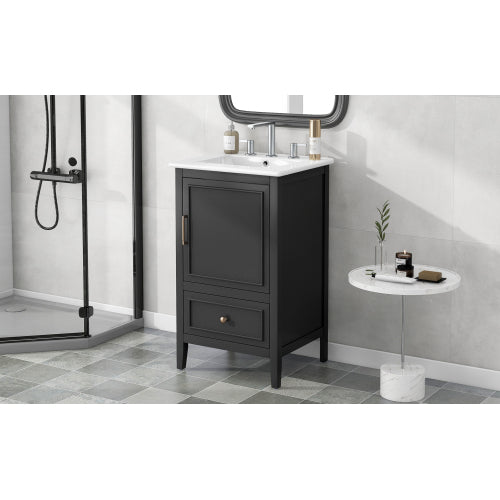20" Bathroom Vanity with Sink, Bathroom Cabinet with A Door, Door Shelf Storage and Adiustable Foot Pads, A Drawer, Black