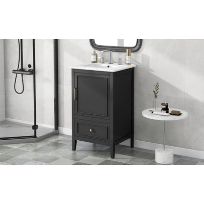 20" Bathroom Vanity with Sink, Bathroom Cabinet with A Door, Door Shelf Storage and Adiustable Foot Pads, A Drawer, Black
