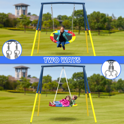 Flying Saucer Swing Set with Heavy Duty A-Frame Metal Swing Stand, Full Steel, Outdoor for Kids, Backyard, Playground, Outdoor