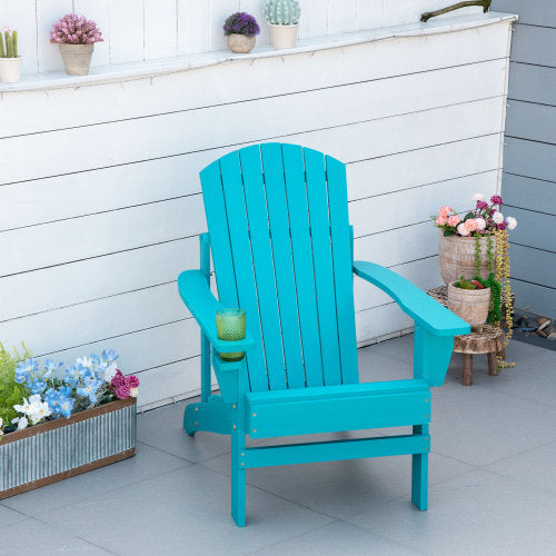 Outsunny Wooden  Chair, Outdoor Patio Lawn Chair with Cup Holder, Weather Resistant Lawn Furniture, Classic Lounge for Deck, Garden, Backyard, Fire Pit, Sky Blue
