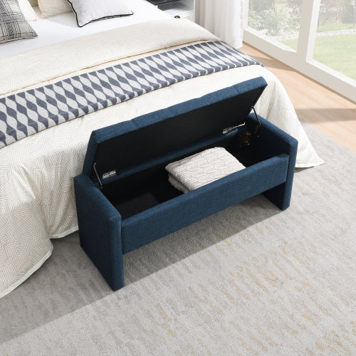 Modern Bed End Bench with Storage,Upholstered Large Foot Rest Stool, Comfy Window Vanity Bench for Living Room,Bedroom,Dorm,Coffee Table,Linen Navy Blue