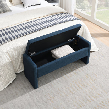 Modern Bed End Bench with Storage,Upholstered Large Foot Rest Stool, Comfy Window Vanity Bench for Living Room,Bedroom,Dorm,Coffee Table,Linen Navy Blue