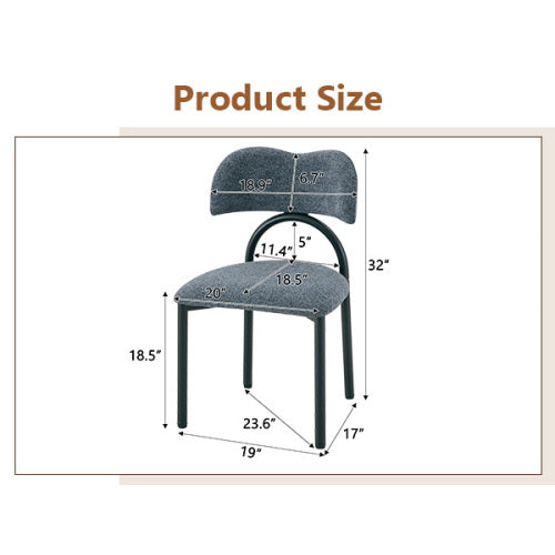 Breathable Fabric Dining Chairs with Black Metal Frames, Set of 2, Blue Gray