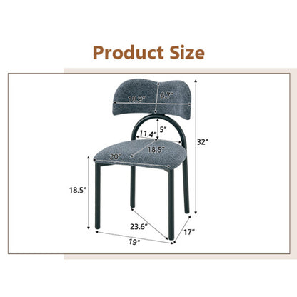 Breathable Fabric Dining Chairs with Black Metal Frames, Set of 2, Blue Gray