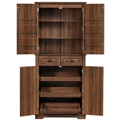 71inch  Farmhouse Kitchen Pantry Cabinet with Pull-Out Shelves Brown
