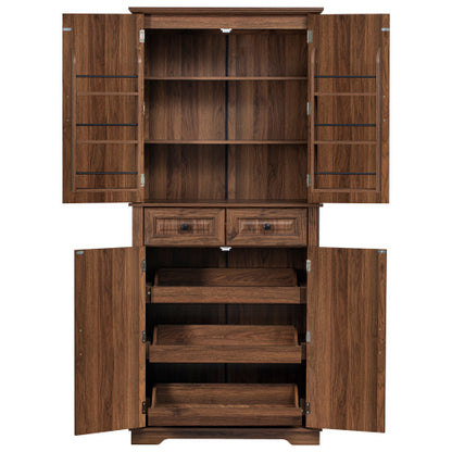 71inch  Farmhouse Kitchen Pantry Cabinet with Pull-Out Shelves Brown