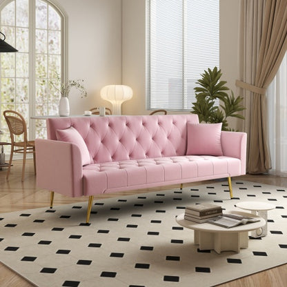 72 inch  Pink Velvet American-Retro Convertible Foldable Sleeper Sofa Bed
