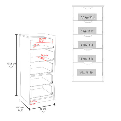 Tall Narrow Dresser, Pull Out System, Five Drawers, Natural Oak