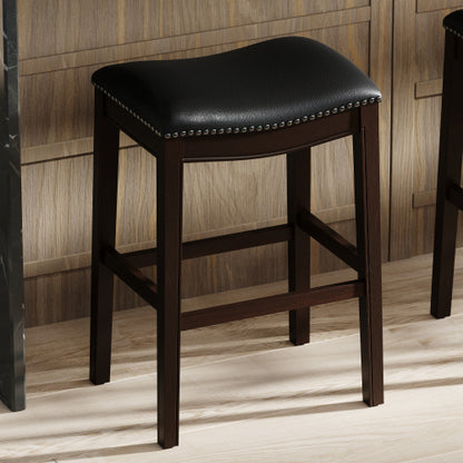 31in. H Bar-Height Wood Barstool with Black Faux-Leather Seat, 1PC