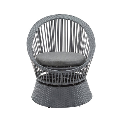 26.7" Modern Gray Swivel Wicker Lounge Chair with Rattan and Iron Frame, Featuring a Stylish Round Design, Perfect for Living Room