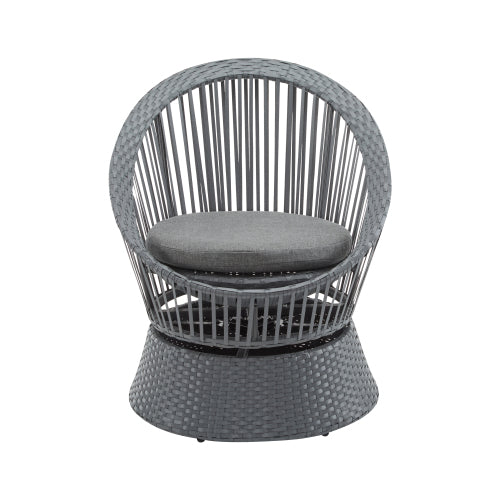 26.7" Modern Gray Swivel Wicker Lounge Chair with Rattan and Iron Frame, Featuring a Stylish Round Design, Perfect for Living Room, Patio, or Balcony Relaxation