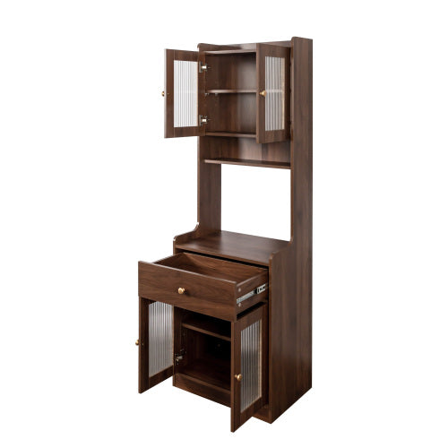 Kitchen Pantry Hutch Storage Cabinet, Farmhouse Kitchen Hutch Buffet Cabinet with Microwave Stand, Freestanding Buffet Sideboard Coffee Bar Cabinet