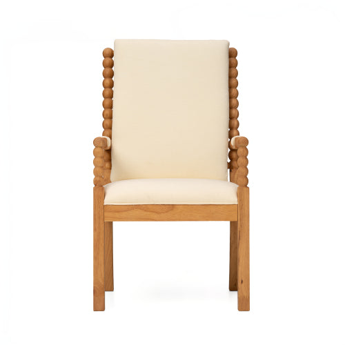 Set of 2 Rubber Wood Farmhouse Dining Chairs, Bobbin Spindle Design, Cream Fabric Cushion, High-Density Sponge